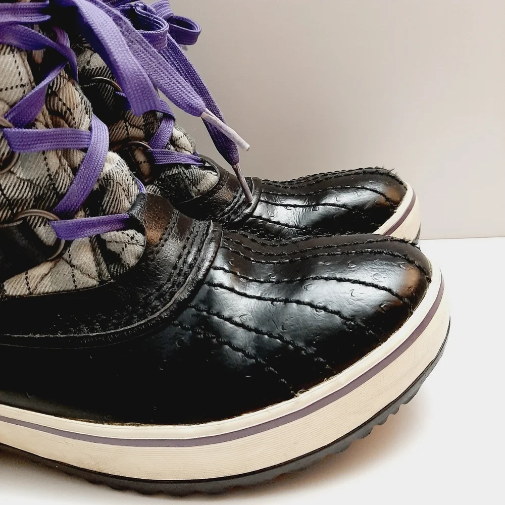 SOREL Tivoli II Plaid Short Lace-Up Snow Winter Boots Waterproof B&W Sz 8 Flawed - Picture 4 of 14